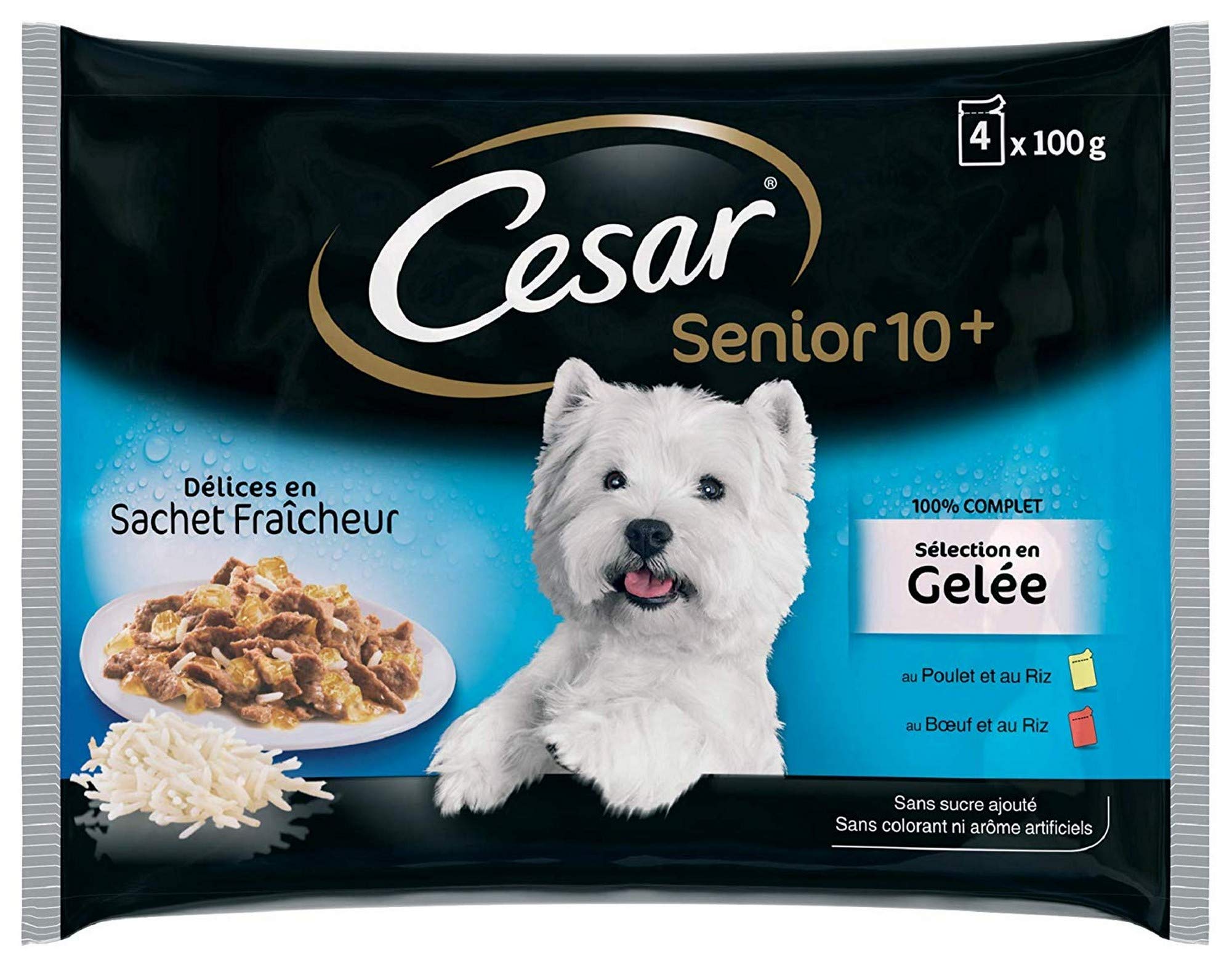 Cesar Délices Set de 13 x 4 Sachets Fraîcheurs en Gelée pour Chien Senior 10+ 100 g