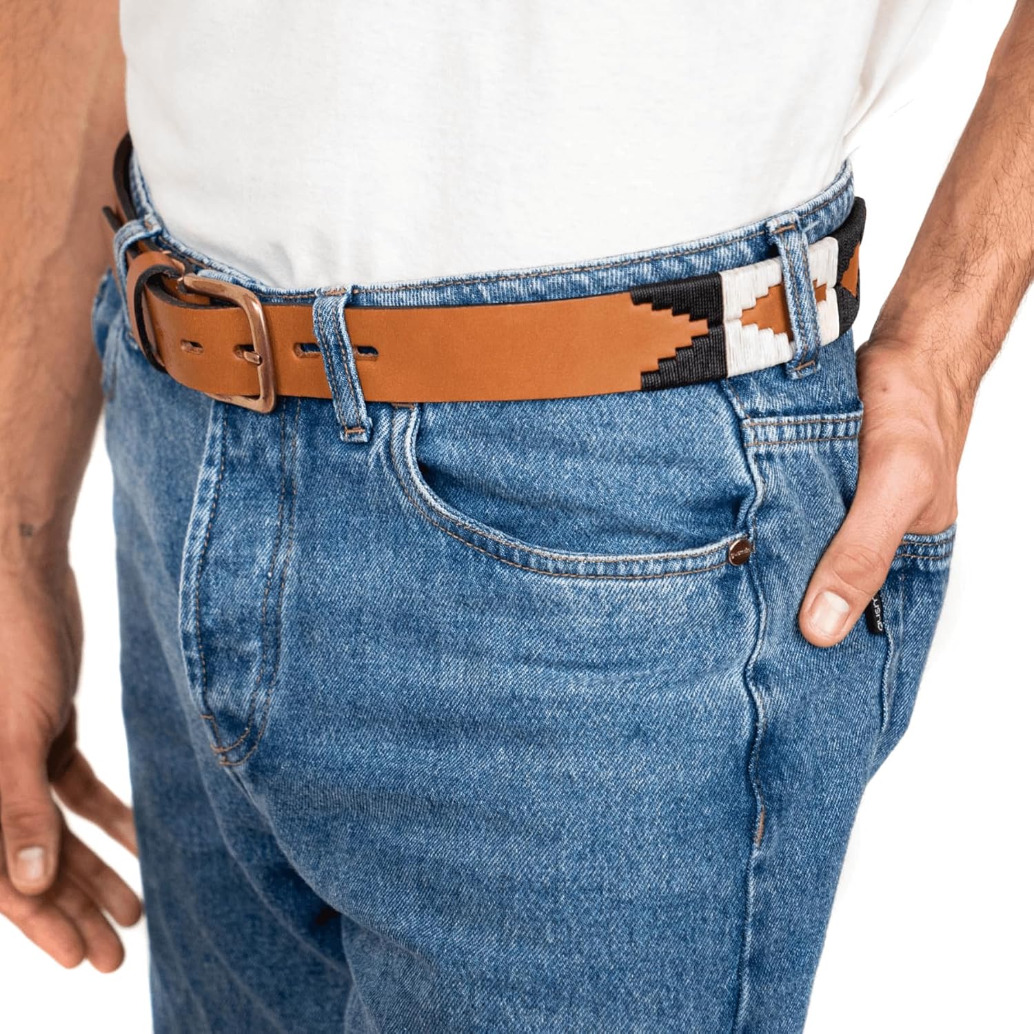 GauchoLife Embroidered Leather Polo Belt – Hand-Stitched Gaucho Style Golf Belt for Men