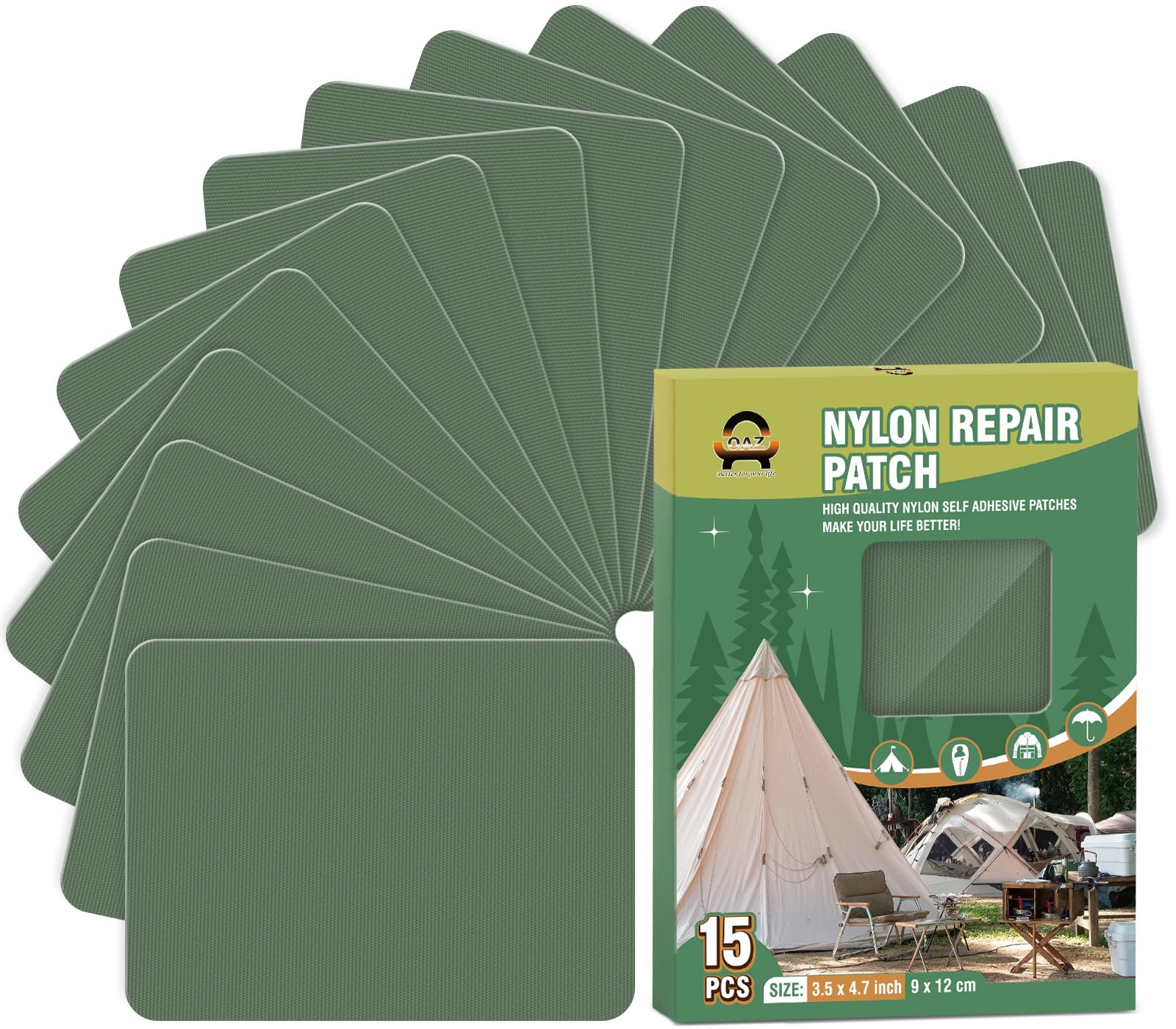 15 Pieces 9 x 12 cm Nylon Repair Patches Nylon Fabric Patch Self-Adhesive Tent Repair Tape Waterproof Lightweight Repair Patches Repair Patch Kit for Clothing Down Jacket Bag (Green)