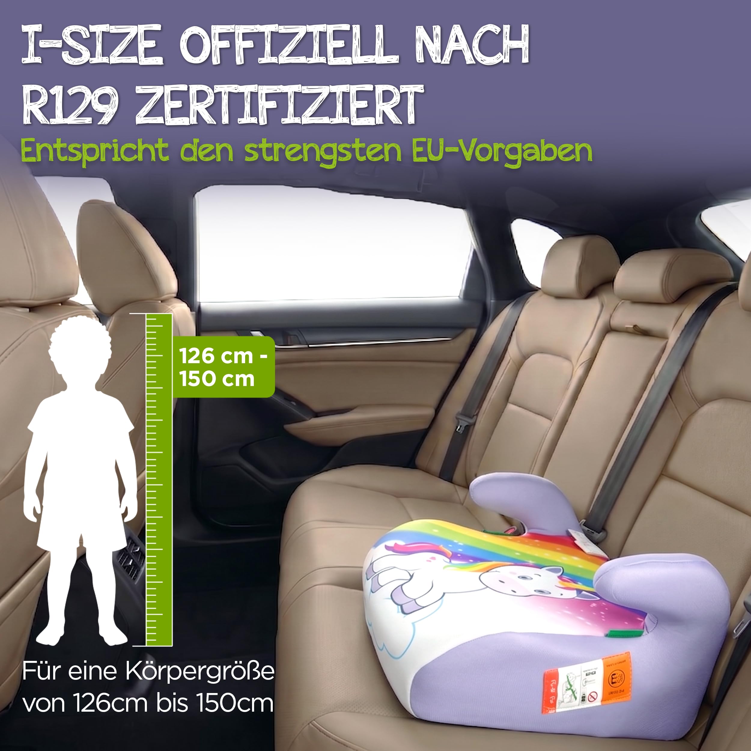 Kindersitzerhöhung Einhorn – Praktisch & komfortabel – Geprüfte Sicherheit – Niedliches Lieblingsmotiv für Mädchen