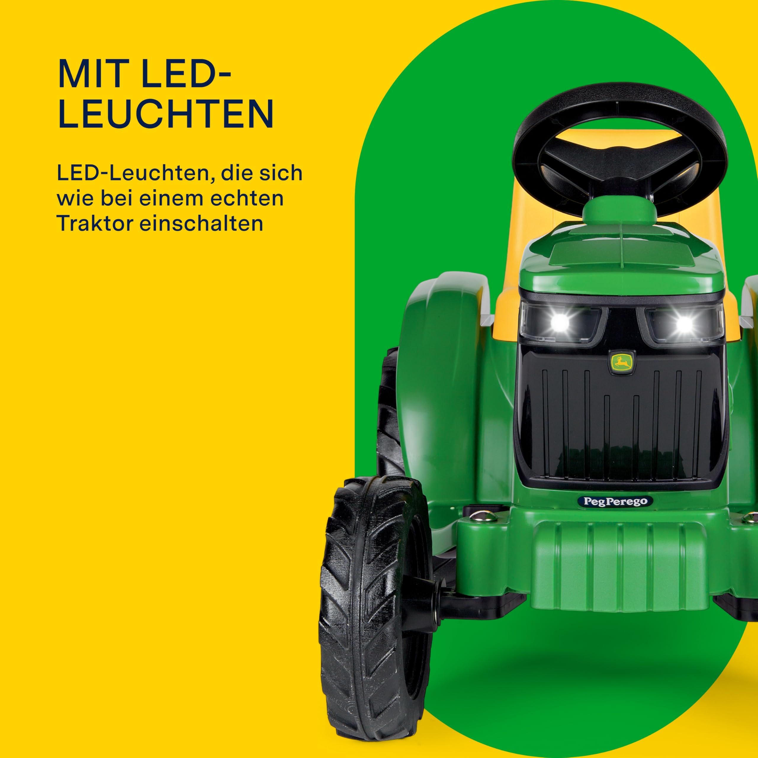 Peg Perego John Deere Mini Traktor – Elektrischer Kindertraktor 6V ab 1 Jahr mit wiederaufladbarer Batterie, LED-Lichter, Hupe, Geräusche und Melodien