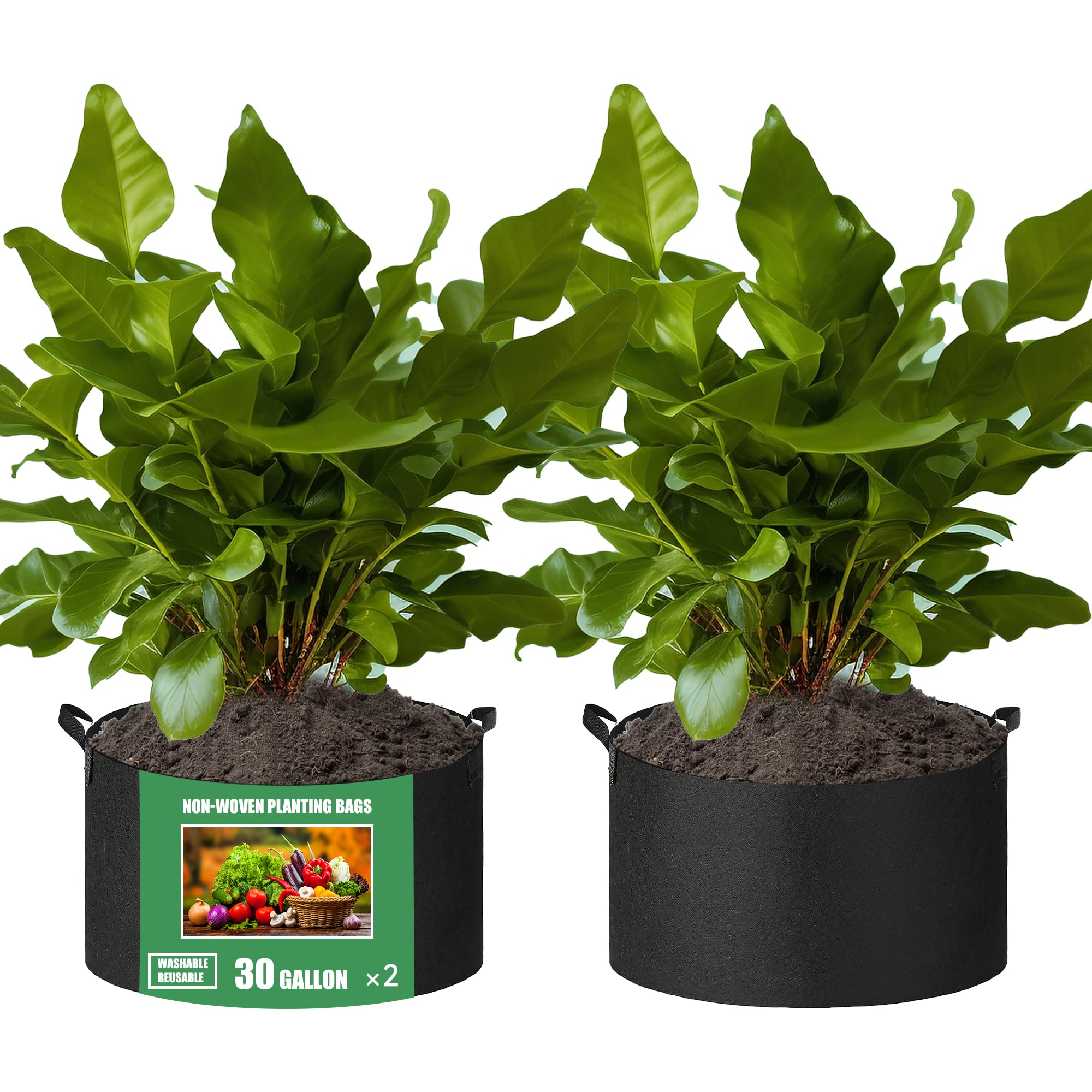 FVOTNW 2-Pack 30 Gallon Fabric Grow Bags with Handle, Heavy Duty 300G Thickened Nonwoven