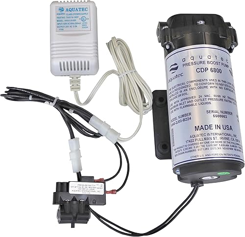 Aquatec 6800 Kit de bomba de refuerzo para hasta 100 GPD Home RO Sistema de filtro de agua de ósmosis inversa estándar o colector, incluye bomba,