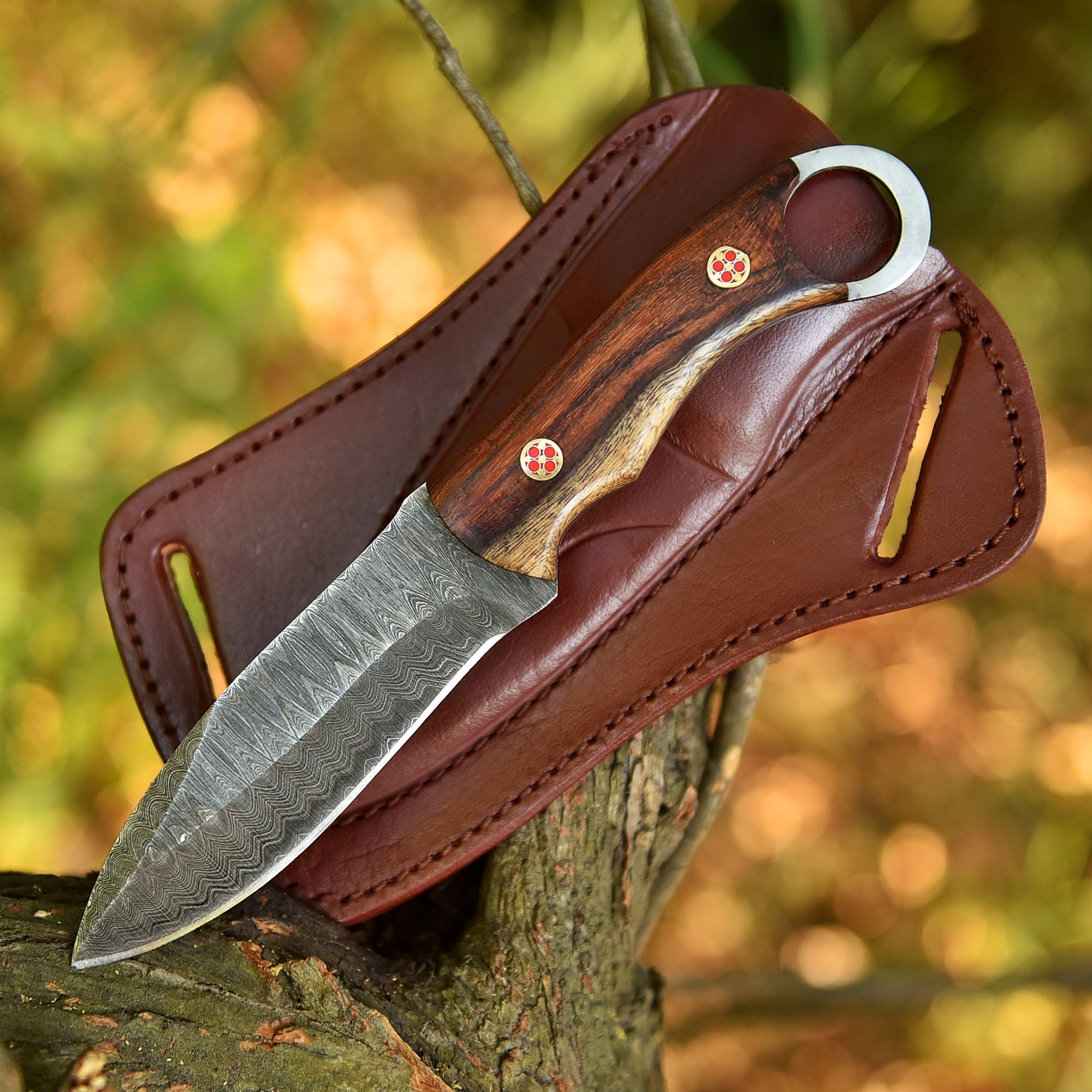 Custom Handmade Fixed Blade Hunting Knife - 9 Inch hand Forged Full Tang Knives For Hunting, Outdoor Camping, Hiking, Fishing, Bushcraft Knives With Leather Sheath. (Damascus - 1)