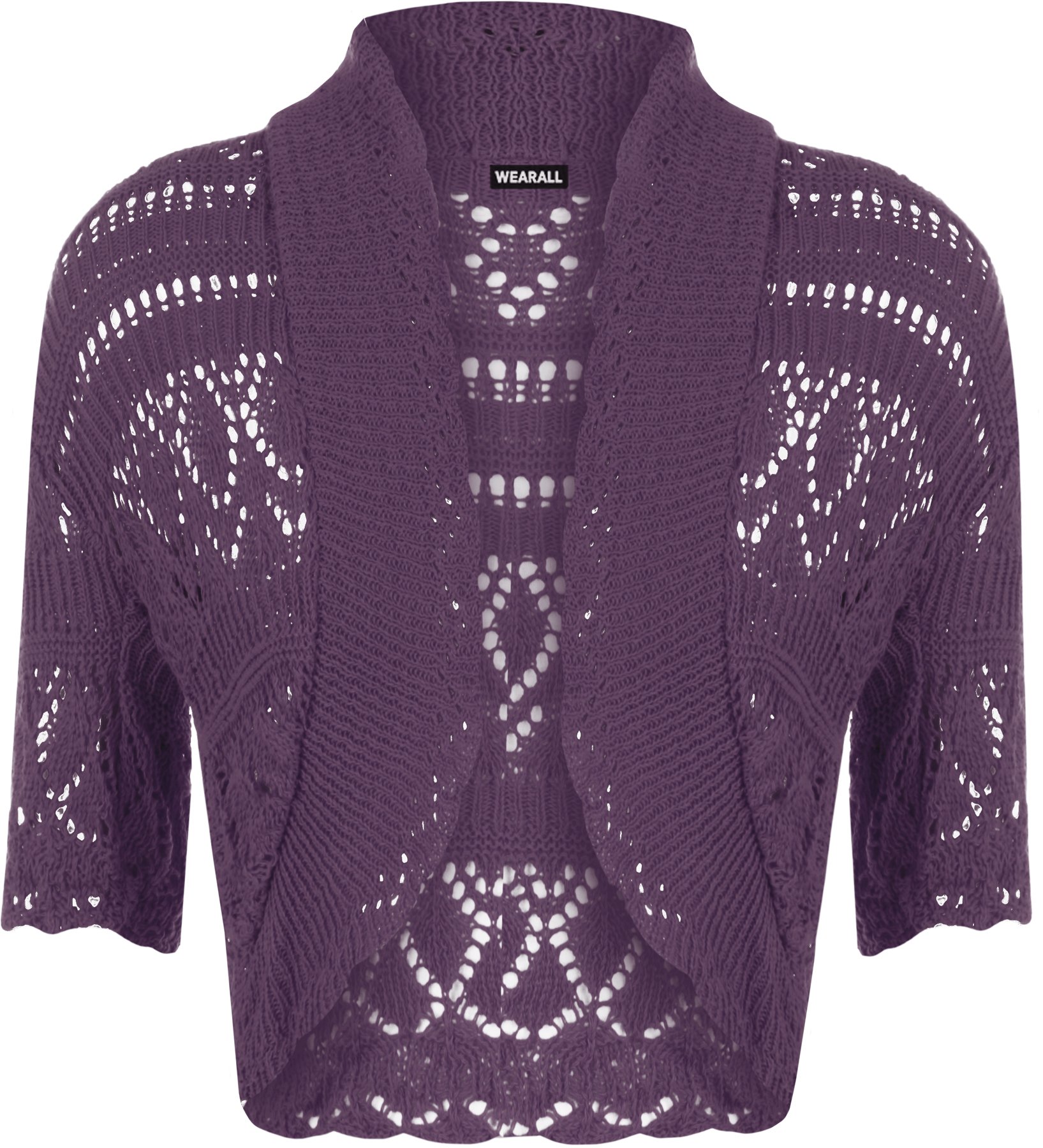 Wearall Women's Purple Crochet Shrug Knitted Bolero Top Cardigan - 8/10