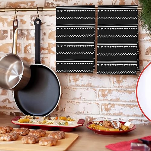 Miniatura 3 de Toallas de cocina bohemias con rayas geométricas absorbentes, toalla de cocina suave para la mano en blanco y negro, reutilizable, lavable, paño de
