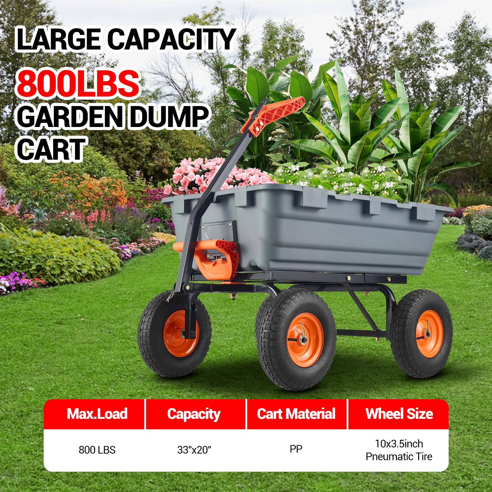 Garvee Carro volquete Carga máxima 400 kg Carretilla de jardín 3 Ruedas Grandes neumáticas, Carro de jardín, Carretilla