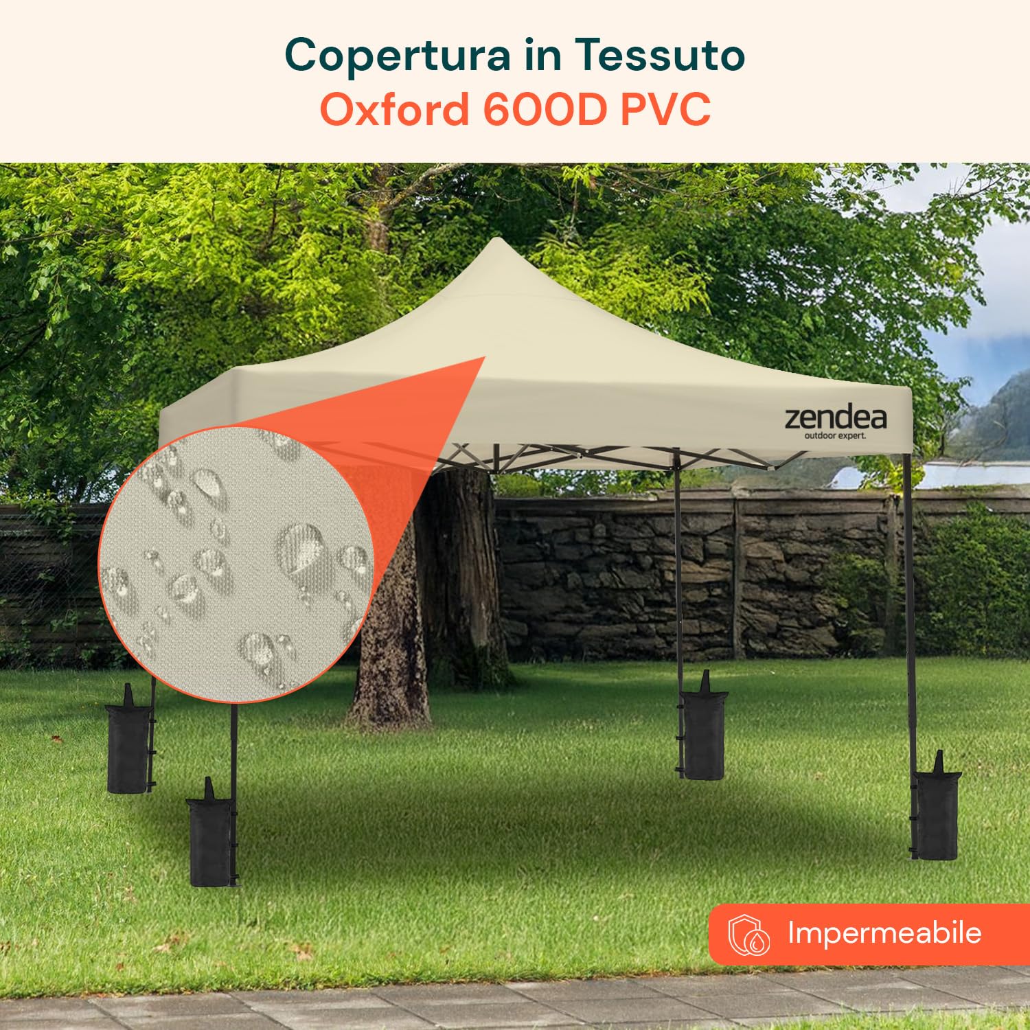 Gazebo Pieghevole Impermeabile 3x3 Beige Oxford 600D PVC Struttura Rinforzata per Giardino