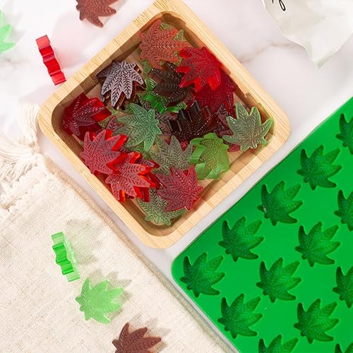 Miniatura 6 de Moldes de silicona de hoja de cáñamo de marihuana con 70 cavidades en forma de goma de caramelo de chocolate, con raspador para hornear