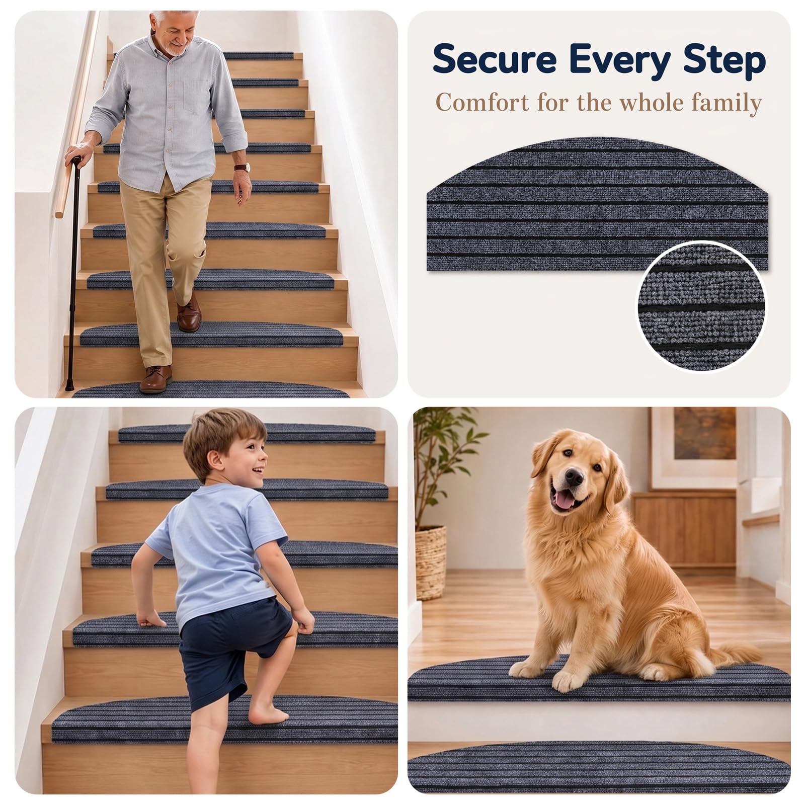 Lot de 15 tapis d'escalier semi-ronds - 60 x 24 cm