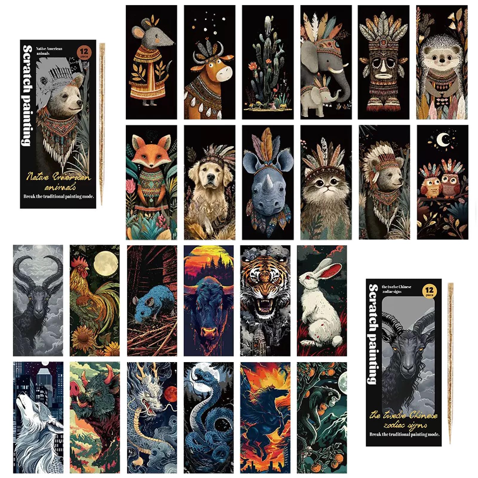 Scratch Art Bookmarks 24 Sheet Making Kit Paper with Scratching Tools Christmas Stocking Stuffers DIY Party Favors Bulk