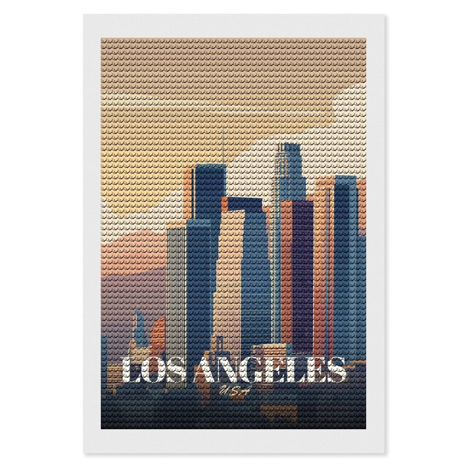 Junmoney Los Angeles Cityscape Illustration(3) Diamond Painting Canvas Set 8"x12", Mindful Craft Activity, Nice Detail and Sparkle, Farmhouse Decor, Birthday Gift
