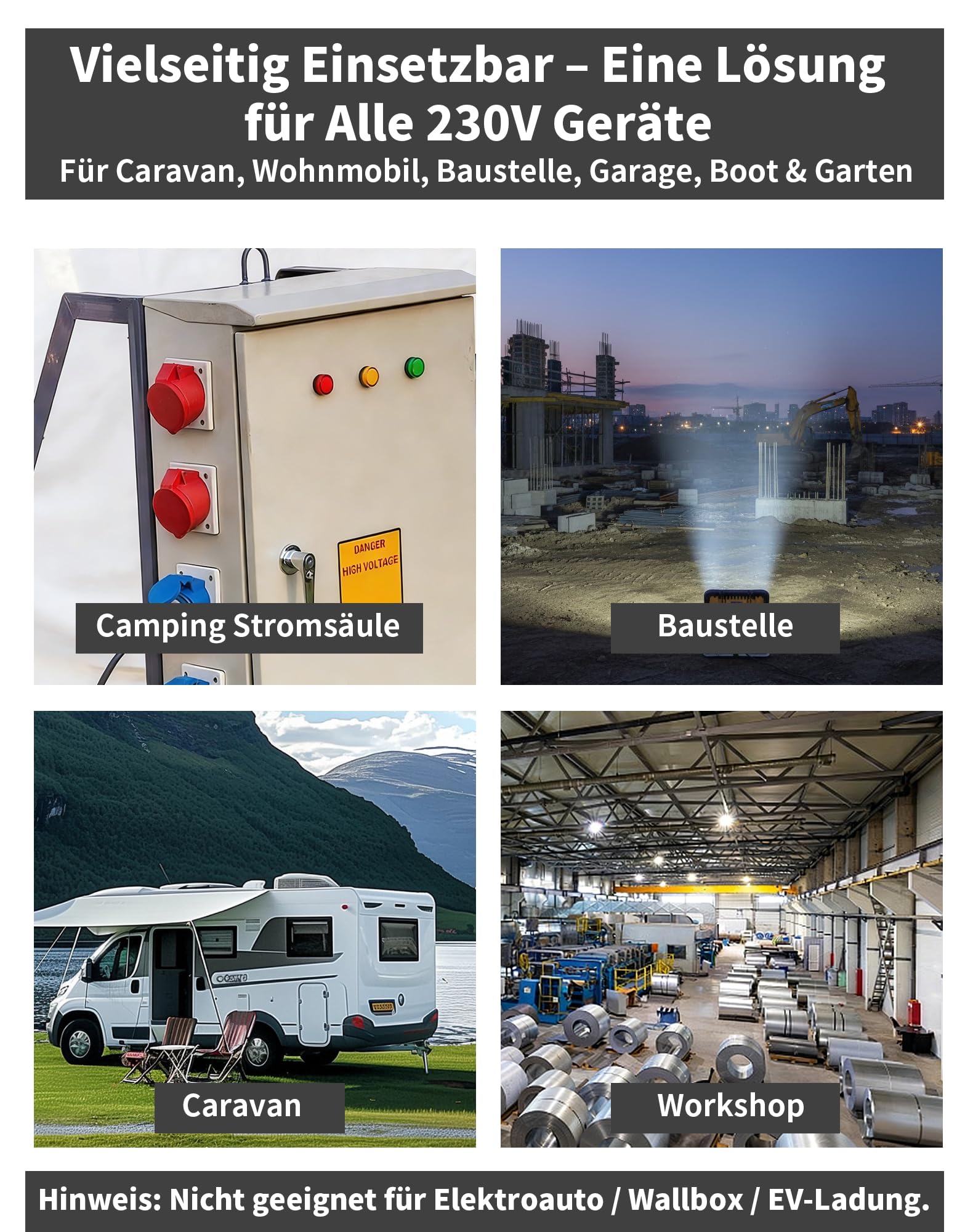 Adaptateur CEE 16A 400V vers 230V 3 Prises Schuko, Répartiteur CEE 5 Broches avec Câble 50 cm H05VV-F IP44, Convertisseur Prise CEE vers 3 Sorties 230V pour Chantier Camping Atelier Caravan