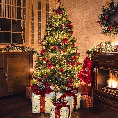 Miniatura 3 de Decoraciones de Navidad juego de 3 cajas de regalo iluminadas de Navidad, decoración de Navidad pequeña con 60 luces LED de hadas blancas cálidas