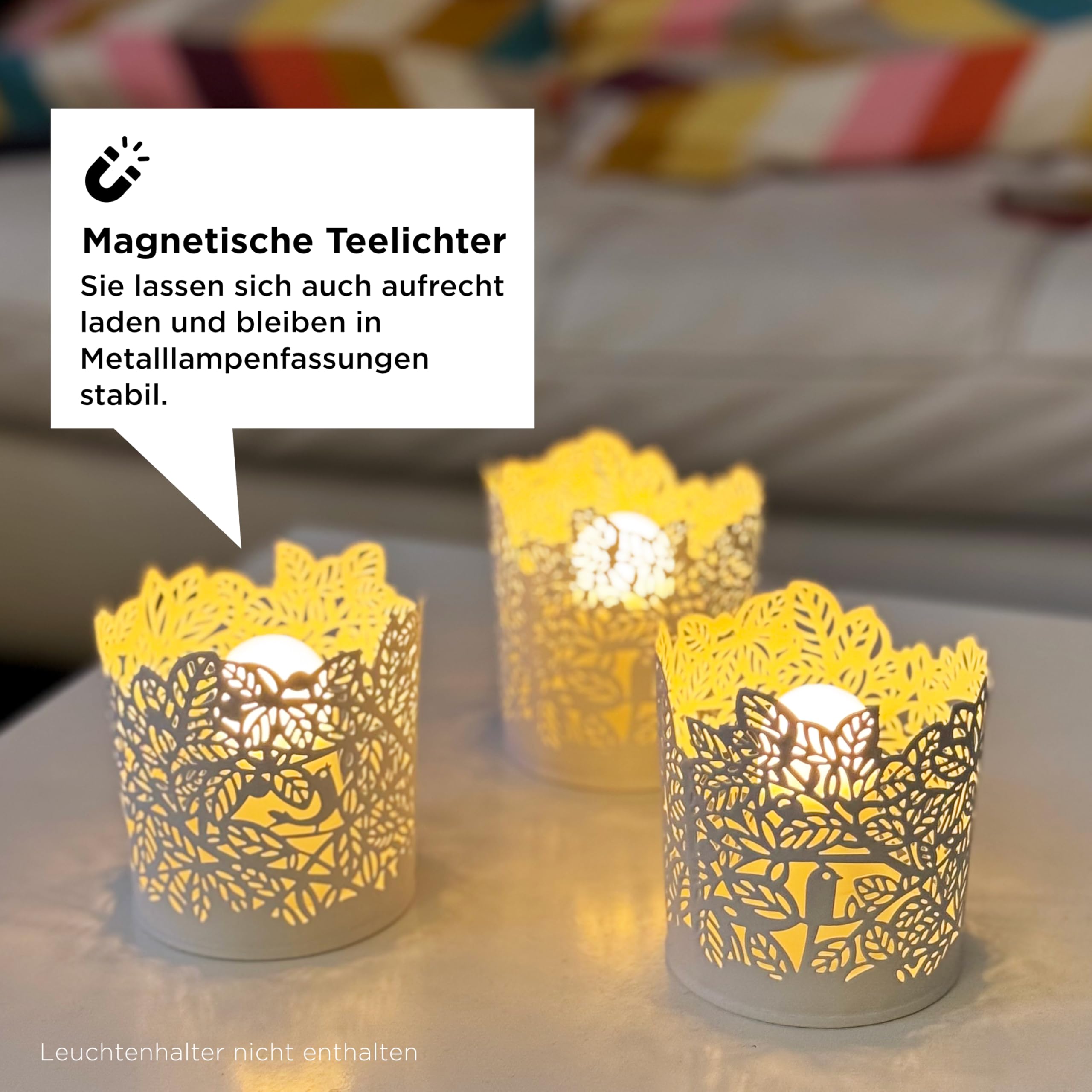 Madrigal Color&Mood: Set mit 12 LED-Teelichtern RGB + Warmweiß + Flackernde Flamme – Wiederaufladbar mit Fernbedienung – Verbesserte Magnetbasis