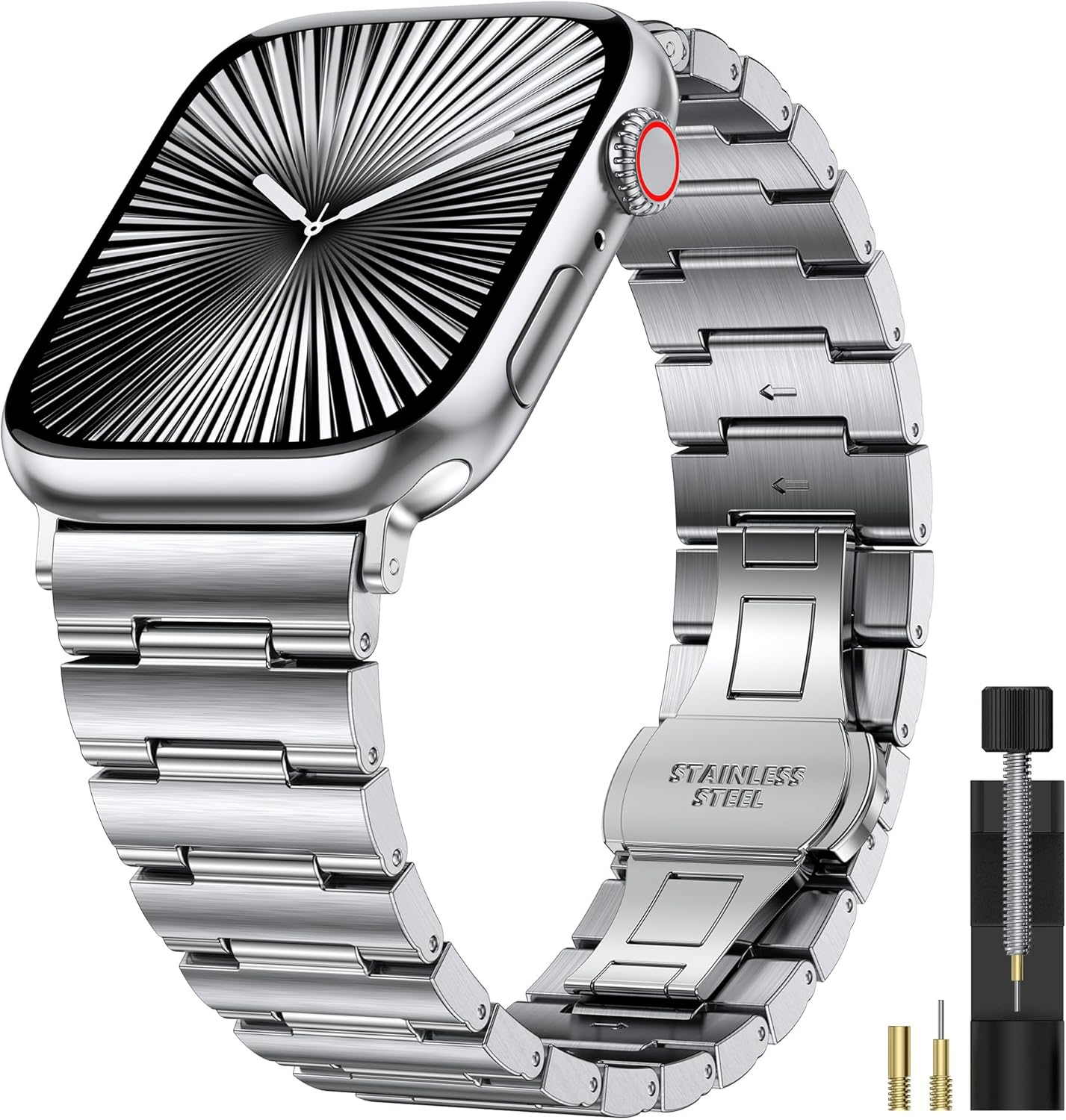 Compatible with Apple Watch Bands 49mm 46mm 45mm 44mm 42mm 41mm 40mm 38mm Men Women, Stainless Steel Metal Business Luxury Slim Wristband Strap for iWatch Series 11 10 9 8 7 6 5 4 SE/Ultra 3 2 1