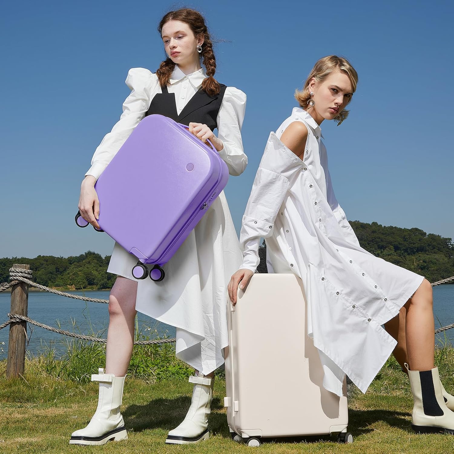 mixi Carry on Luggage, 20'' Suitcase Spinner Wheels Luggage Hardshell Lightweight Rolling Suitcases PC with Cover & TSA Lock for Business Travel, Off White（Slight Pink） - Image 8