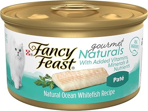 Purina Fancy Feast Gourmet Naturals - Alimento húmedo en paté para gatos, sin cereales, receta de pescado blanco de mar (paquete de 12 unidades)