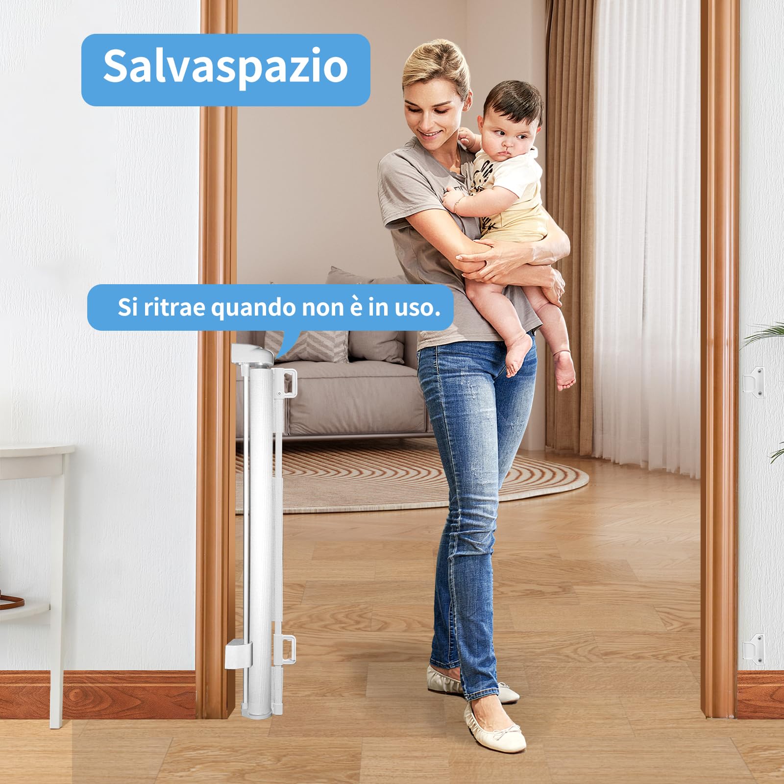 derimkcoa Cancelletto Estensibile per Scale,0-140 cm,Porta Retrattile e Cancelletto per Bambini e Animali Domestici,Adatto per Scale,Corridoi, Uso Interno ed Esterno(Bianco)