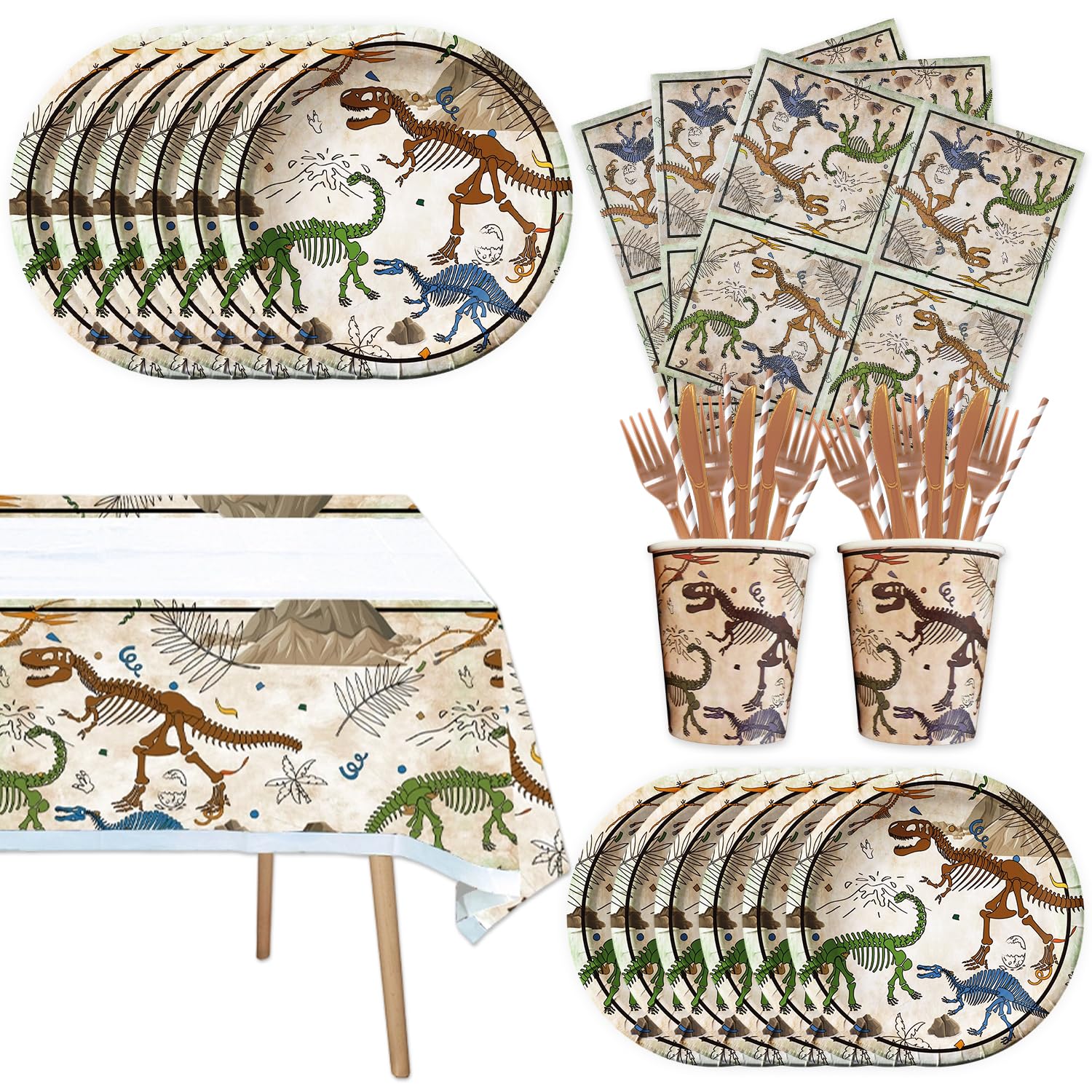 Photo 1 of [Partial Set ONLY CUPS] 141Pcs Dinosaur Birthday Party Supplies for 20 Guests Fossil World Tableware Plates and Napkins Forks Cups Tablecloth for Kids Boys Dino Birthday Party Decorations