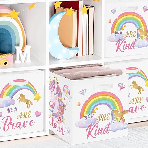 Miniatura 5 de Clastyle Juego de cestas de almacenamiento plegables de unicornio rosa para niños, organizador de ropa, cuarto de bebé, juguetes para niñas, estante