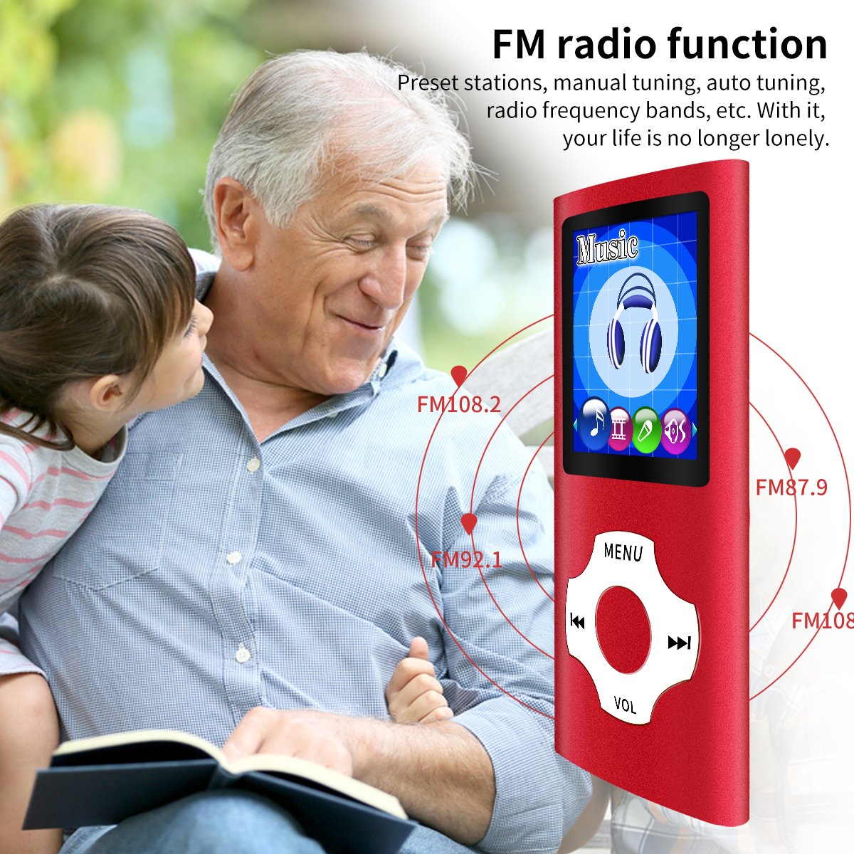 WOWSYS - Digital, kompakt und tragbar MP3/MP4 Player (max. Unterstützung 64 GB) mit Photo Viewer, E-Book-Reader und Voice Recorder und FM Radio Video Movie in Rot