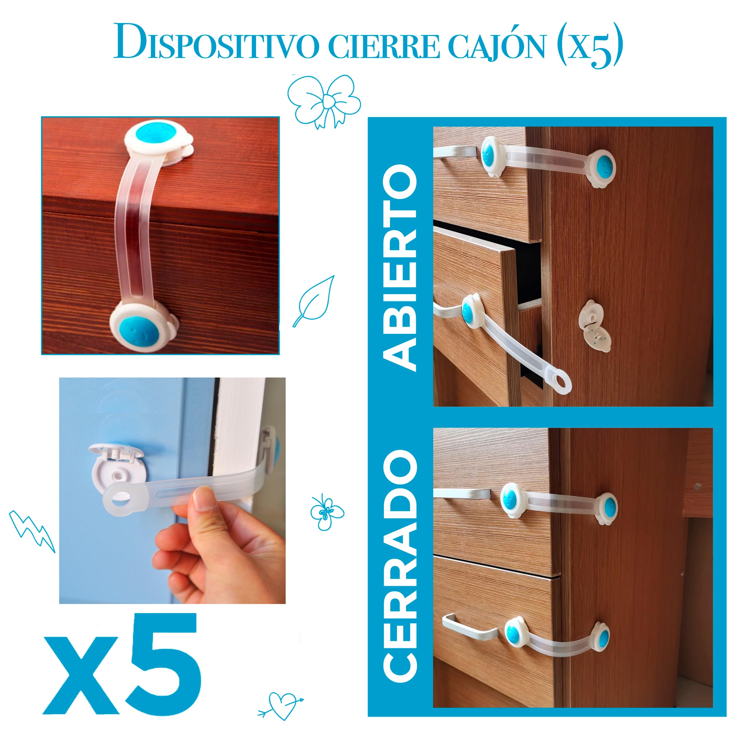 BABALUU Kit Seguridad Bebe Niños - 5 Topes para Puertas -10 Protectores Esquinas de Espuma - 10 Protectores Enchufes - 5 Cierres Seguridad Armarios – 5 Cierres Seguridad Cajones.