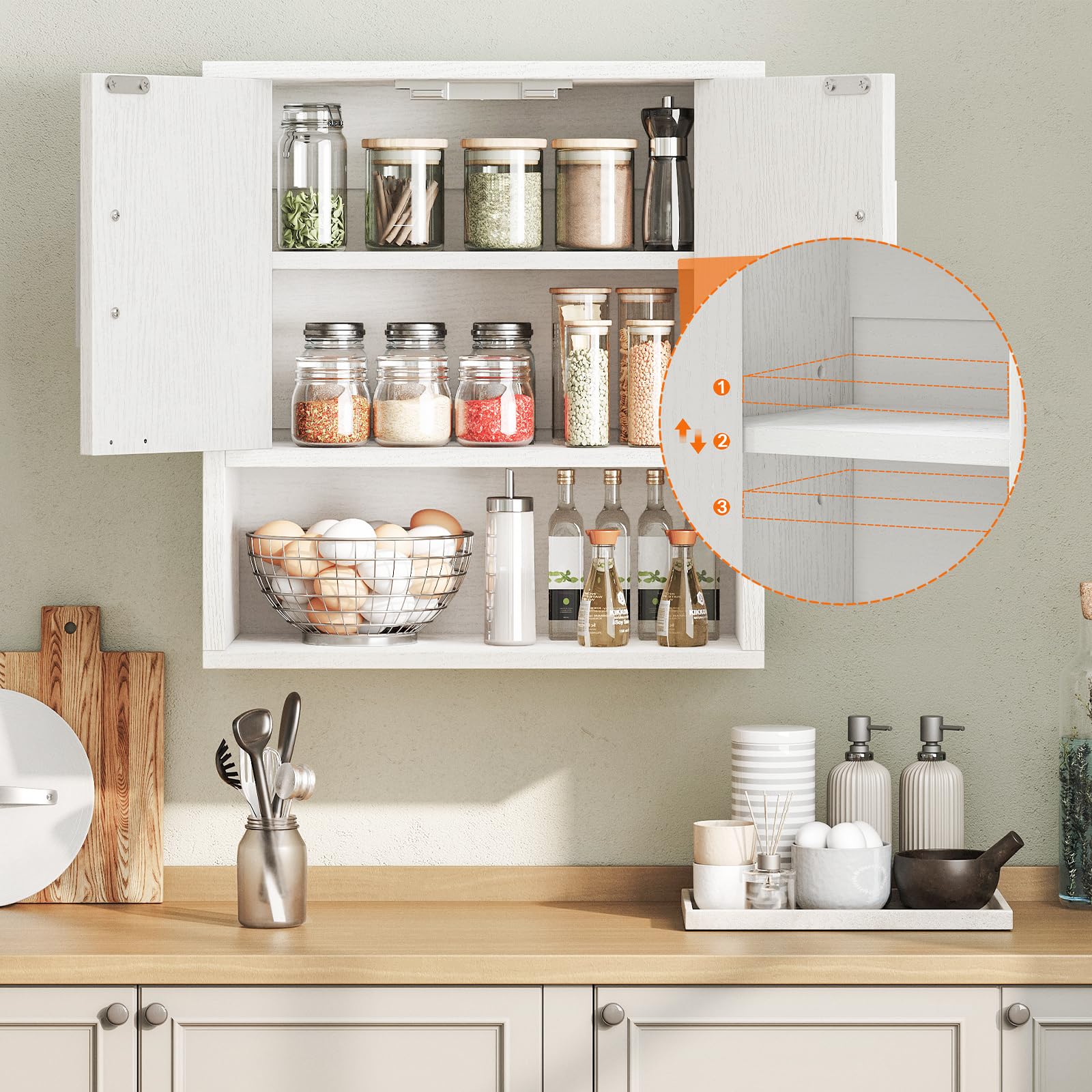 HOOBRO Armadio da Parete per Bagno, Armadietto dei Medicinali, 38 x 18 x 41 cm, Ripiano Regolabile, Mobile Sospeso sopra WC, Adatto per Bagno e Camera da Letto, Bianco EWT18CW01