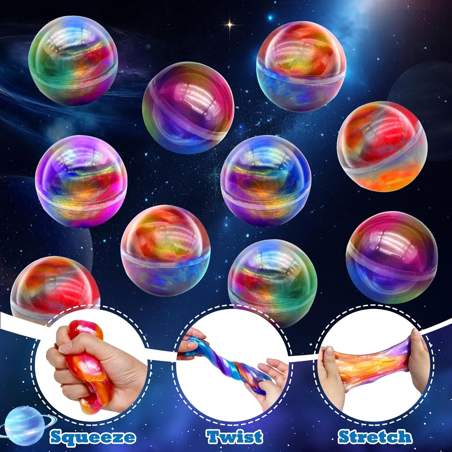 28 Pack Galaxy Slime Eggs Easter Basket Stuffers Easter Eggs Toys for Kids Boys Girls Non-Sticky Stress Relief Fidget Toys Easter Gifts for Classroom Exchange Slime Egg Ball Party Favors