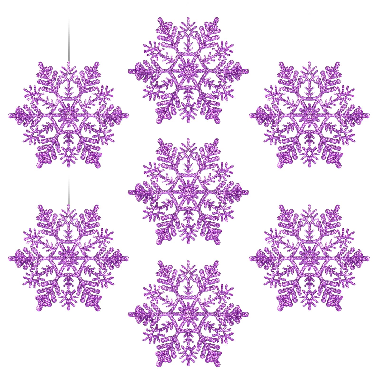 AMS 30ct 4''/100mm Plastic Glittered Snowflake Ornaments Sparkling Christmas Tree Decorations for Wedding,Thanksgiving,Party(Purple)