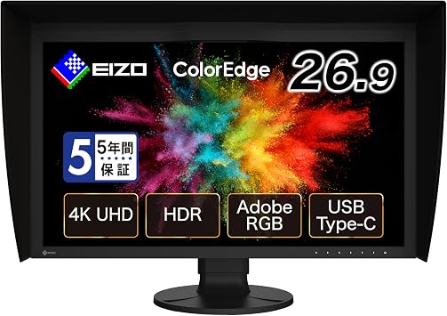 EIZO ColorEdge CG2700X Graphics Monitor 68.3 cm 27 Inches HDMI, USB Hub, USB-C, RJ-45 LAN, KVM Switch, DisplayPort, 3840 x 2160 4K UHD, 99% AdobeRGB, 98% DCI-P3 Black