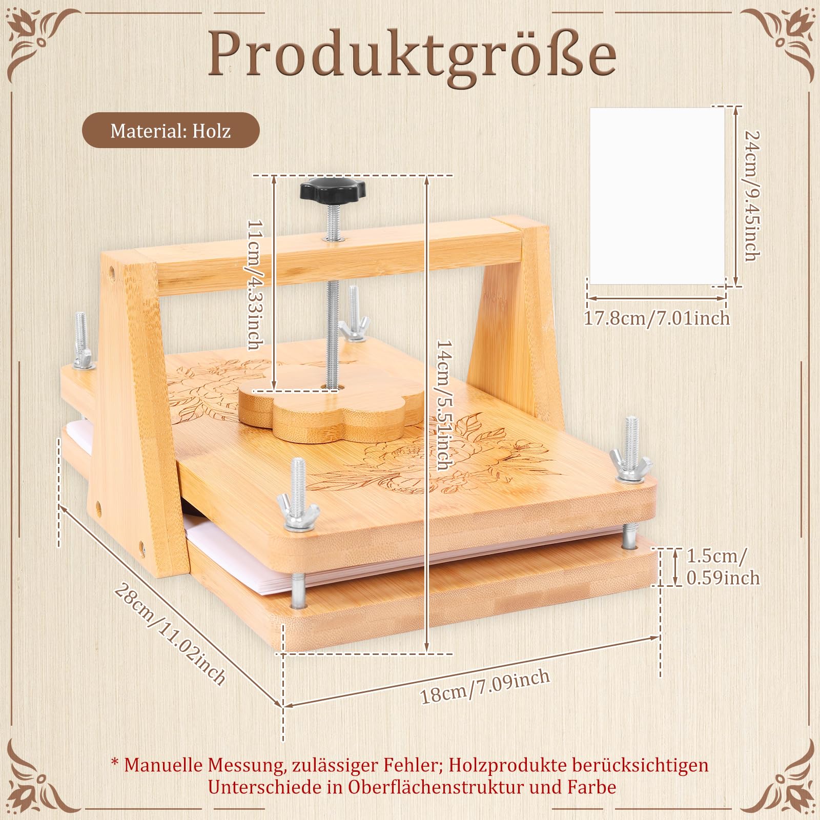Großes Blumenpressen-Set,DIY-Blumenpress-Set aus Holz mit Zubehör für Getrocknete Blumen, Pflanzenproben, Hochzeiten, DIY-Handwerk, 27,9 x 17,8 cm