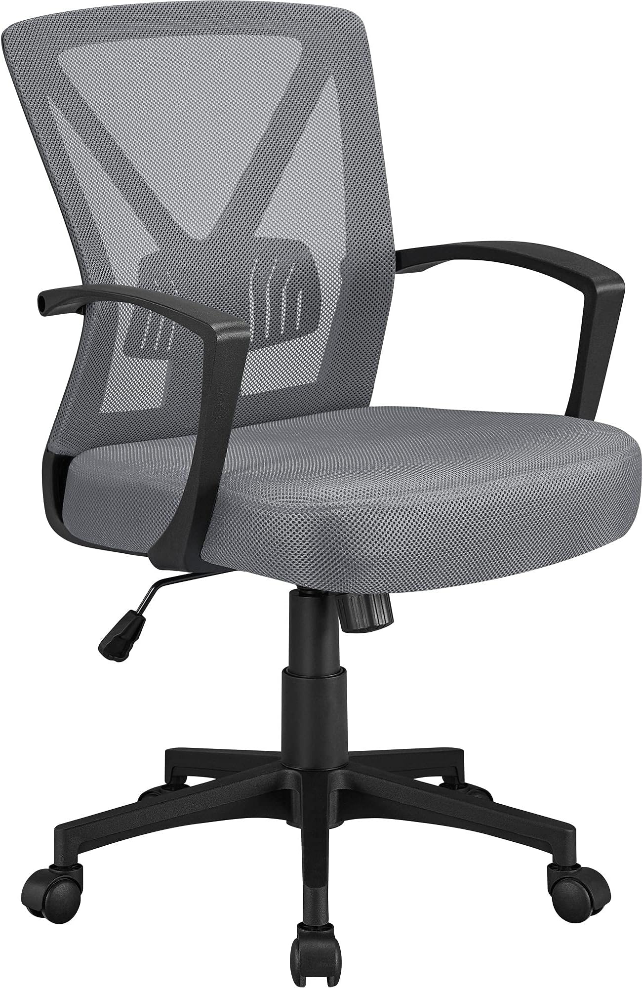 Yaheetech Adjustable Computer Chair Ergonomic Fabric Mesh Swivel Chair with Armrest and Lumbar Back Support for Home Office Work Task Dark Grey