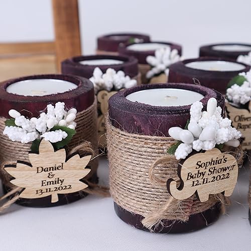 Miniatura 5 de HTF - Juego de 5 portavelas de madera personalizables, regalos de boda, regalos de novia, compromiso, recuerdos de boda para invitados (marrón