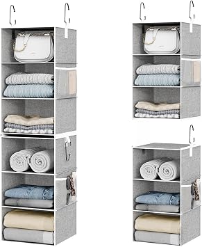 StorageWorks 6-Shelf Closet Organizers, Two 3-Shelf Separable Hanging Shelves for Close, 12 12" D x 12 12" W x 47 14" H, Canvas, Gray