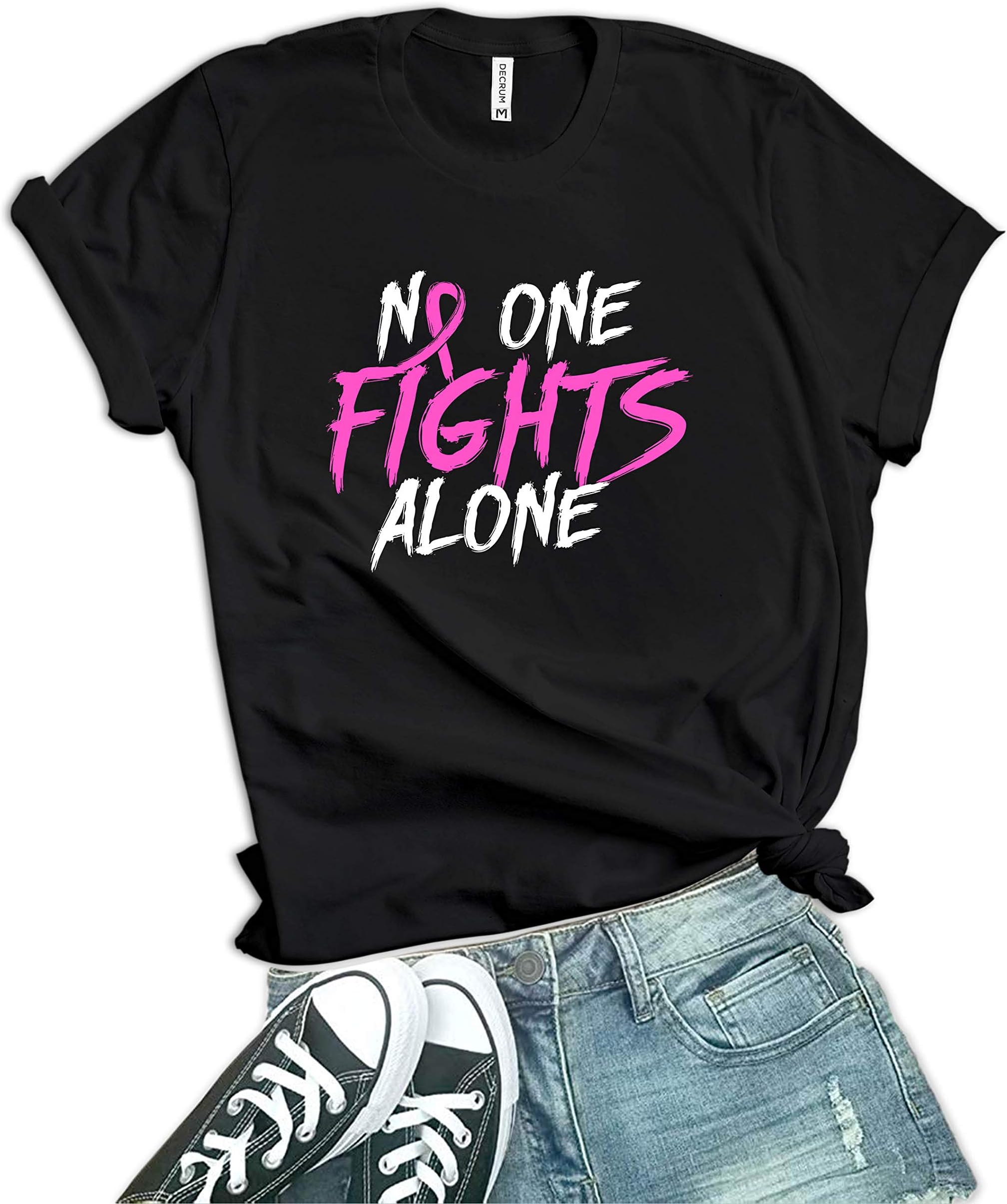 DecrumBreast Cancer Survivor Shirt - Pink Ribbon Hope and Support Cancer Awareness Tshirt for Women