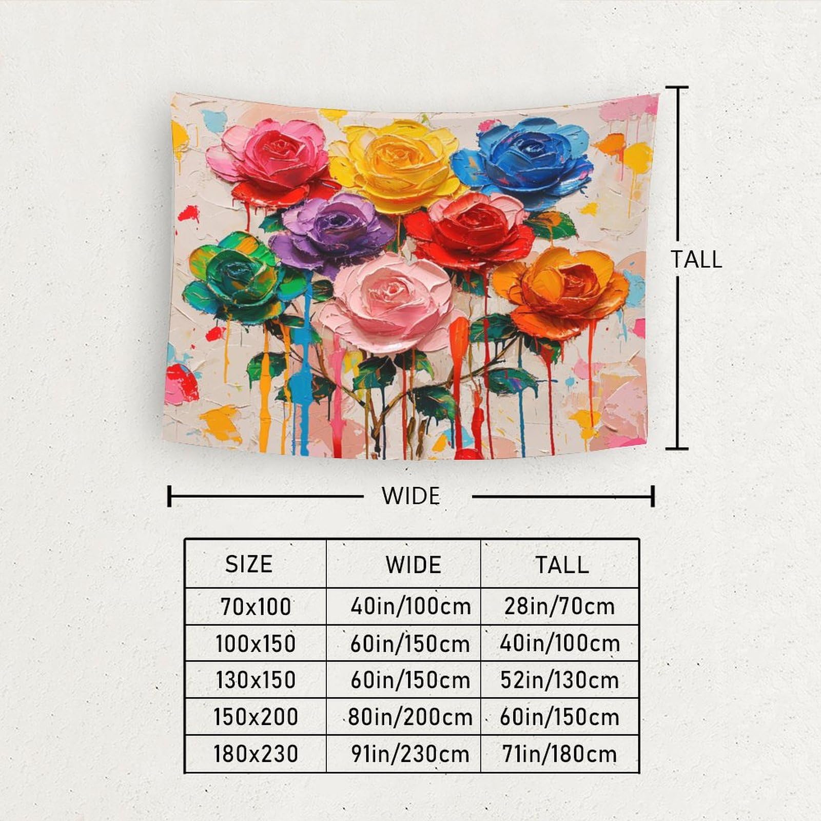 HLXZMCVBT Tapisserie Murale Roses 3D 180x230cm - Décoration Chambre Salon Dortoir Tissu