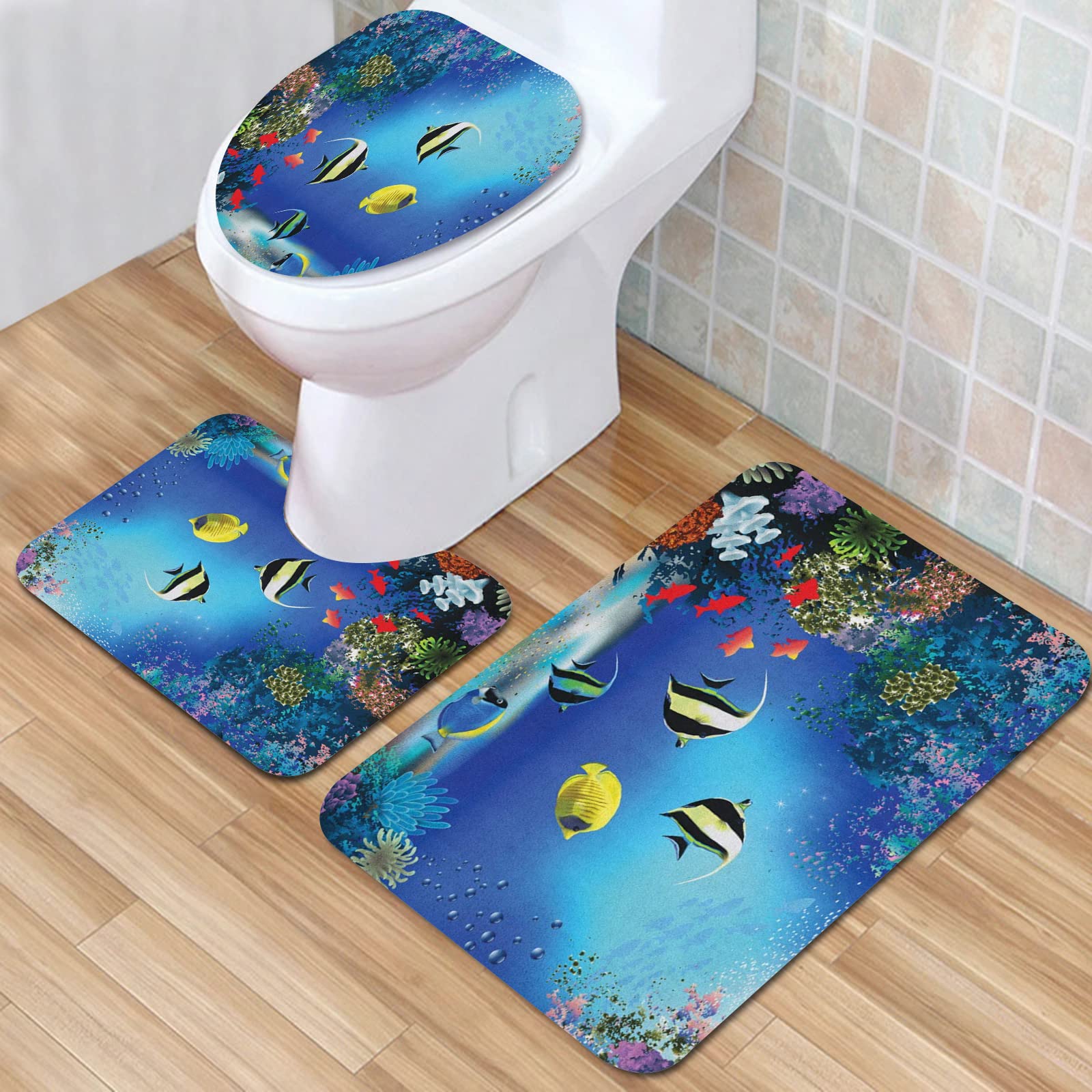 Lot De 3 Tapis Salle De Bain Microfibre - Tapis Bain 50x80cm + Contour WC + Housse Abattant - Dos Antidérapant