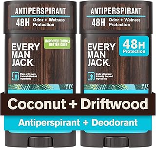 Every Man Jack Antiperspirant Deodorant for Men, Coconut Driftwood, 2pk | 48-Hour Odor & Sweat Protection, Dermatologist Tested, Masculine Scents Last All Day, No Parabens, Phthalathes or Dyes