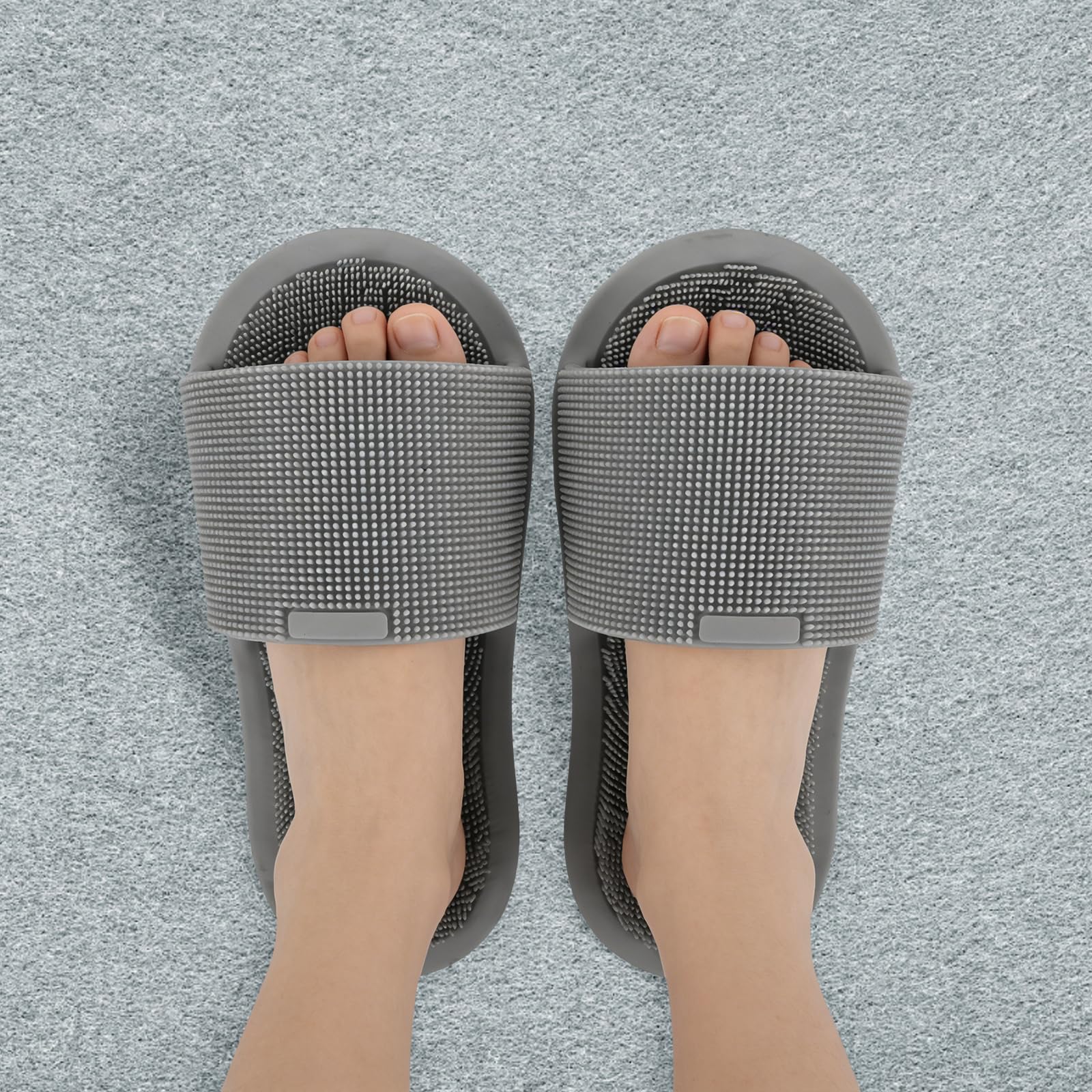 OUNONA Spazzola per Piedi da Doccia in Silicone Morbido Antiscivolo con Setole Massaggianti Esfolianti, Pantofole la Pulizia dei Piedi con Ventosa, per Bagno, Spa e Viaggi (2 Pezzi,