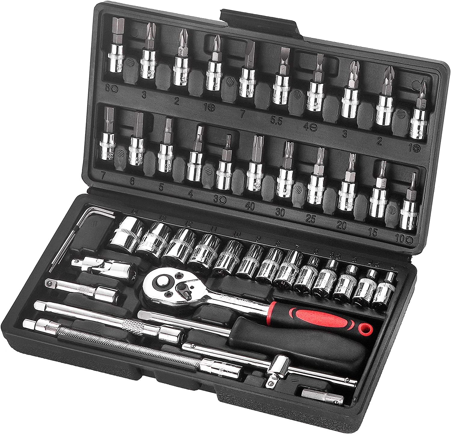 Judee 46 Pieces 1/4 Inch Drive Ratchet Wrench Socket Sets, with Bit Socket Set, Metric and Extension Bar for Car Repairing and Household (46 IN 1 Tool Set) (B0C5DYBW91) Amazon Price History, Amazon Price Tracker