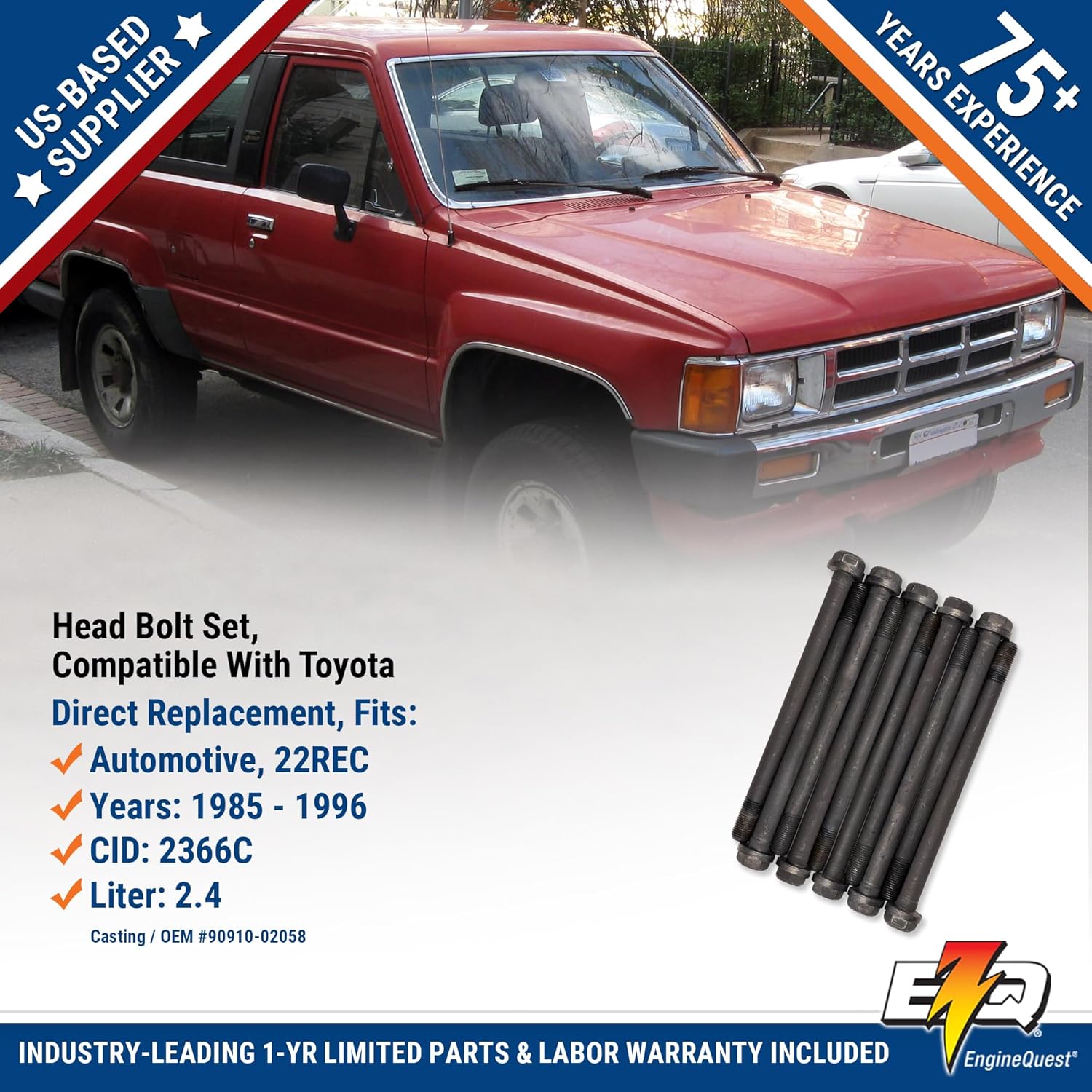 Head Bolt Set for 22R / 22REC 2.4L L4 (1985–1996) | Hex Head | Replaces 90910-02058