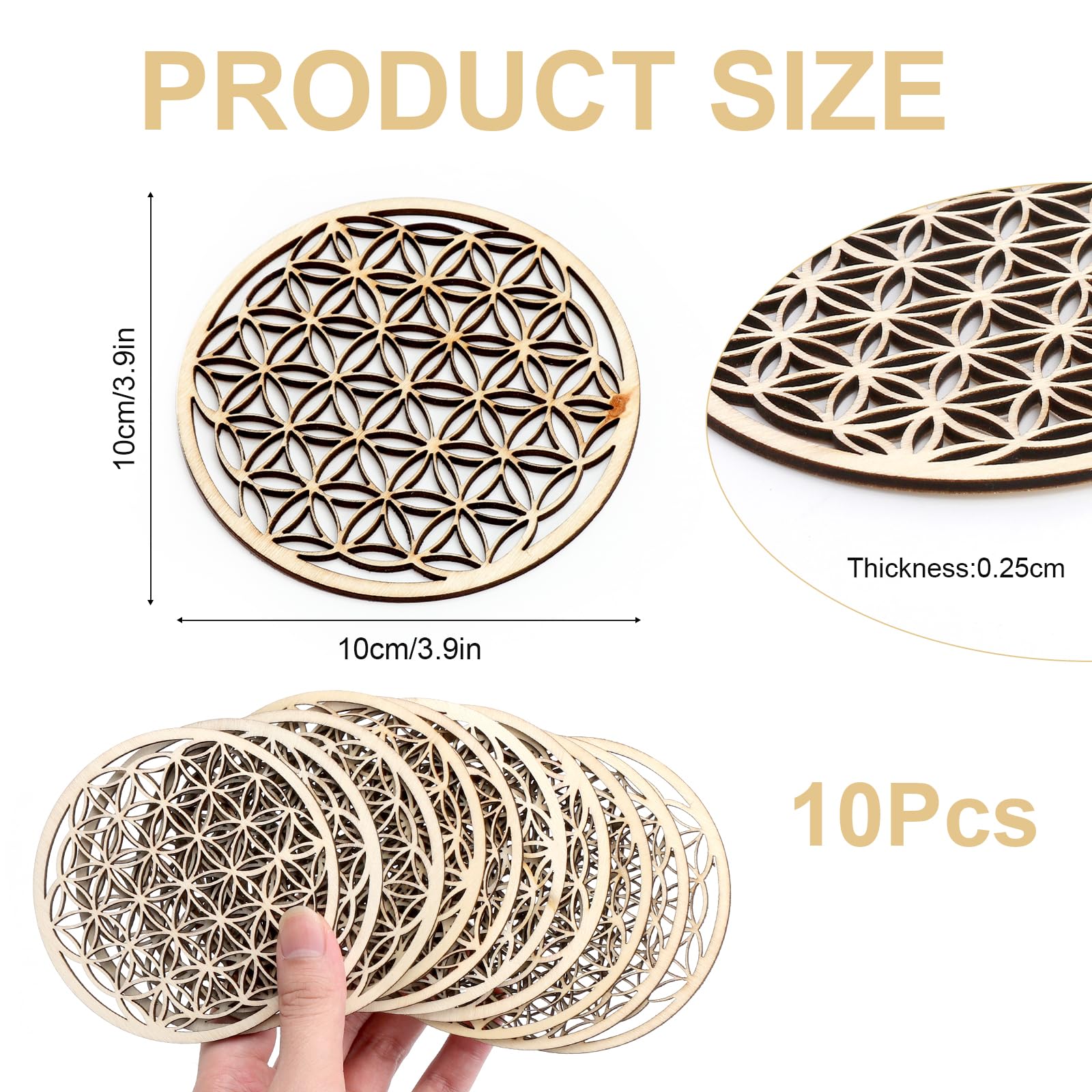 Flor de la Vida de Madera de Abedul, 10 PCS Flor de La Vida Posavasos Madera, Decoración de Pared de Flores de Vidas Flors de la Vidas de Maderas en un Juego para Meditación