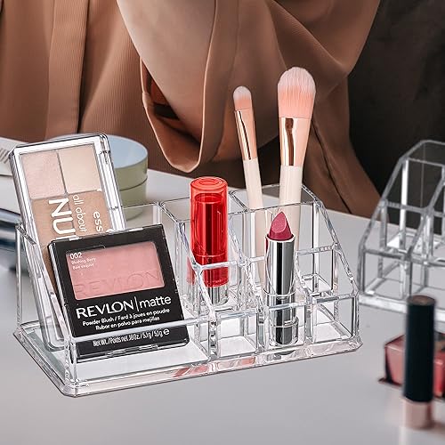 Miniatura 6 de Amazing Abby - Tiffany - Organizador de cosméticos acrílico, soporte de maquillaje de plástico transparente, compartimentado, a prueba de roturas,