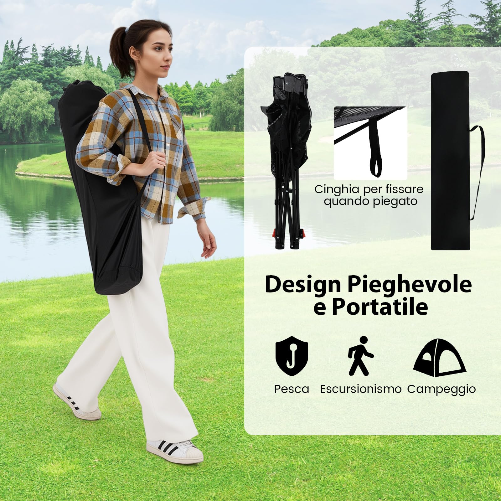 COSTWAY Sedia da Campeggio Pieghevole con Poggiapiedi Rimovibile, Schienale Reclinabile, Portata 150 kg, Tela Oxford Grigio