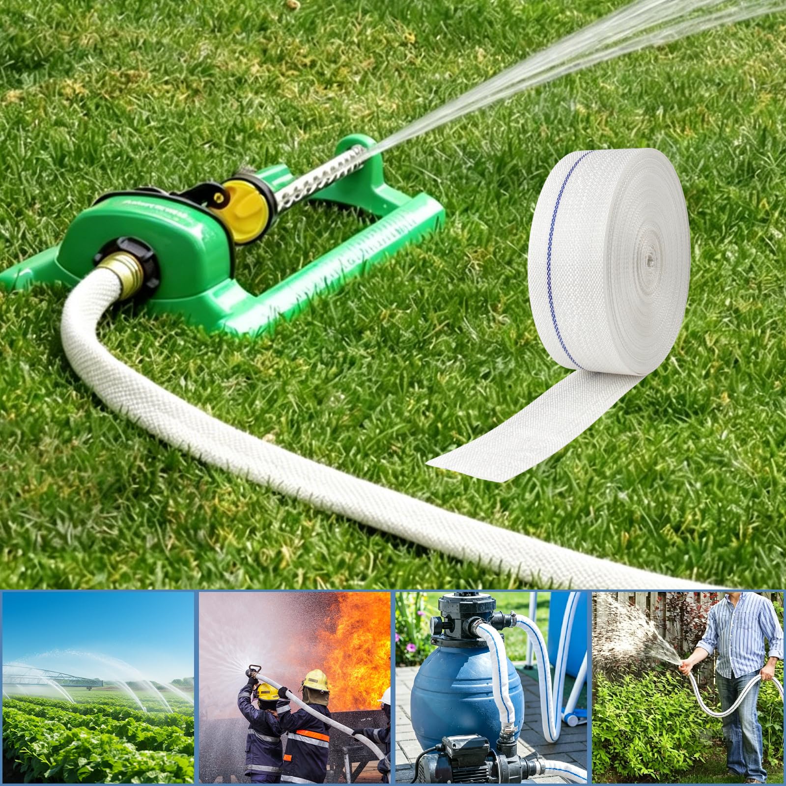 Tubo in Tessuto Piatto 38 MM (Ø 1 1/2") 20 M- Tubo Ad Alta Pressione per Pompe Sommerse Pompe per Acque Luride e Irrigazione Resistente ai Raggi UV Flessibile e Durevole