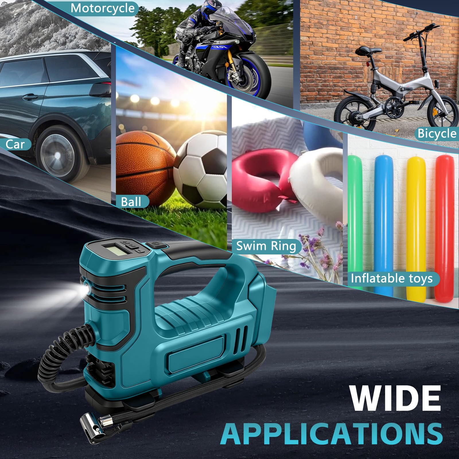 Compresseur à Air Portatif Compatible avec Makita 18V Batterie, 120 PSI Gonfleur Pneus Voiture avec Arrêt Automatique & LED Puissante, pour Voitures,Vélos et Ballons (sans batterie) (MT Bleu)