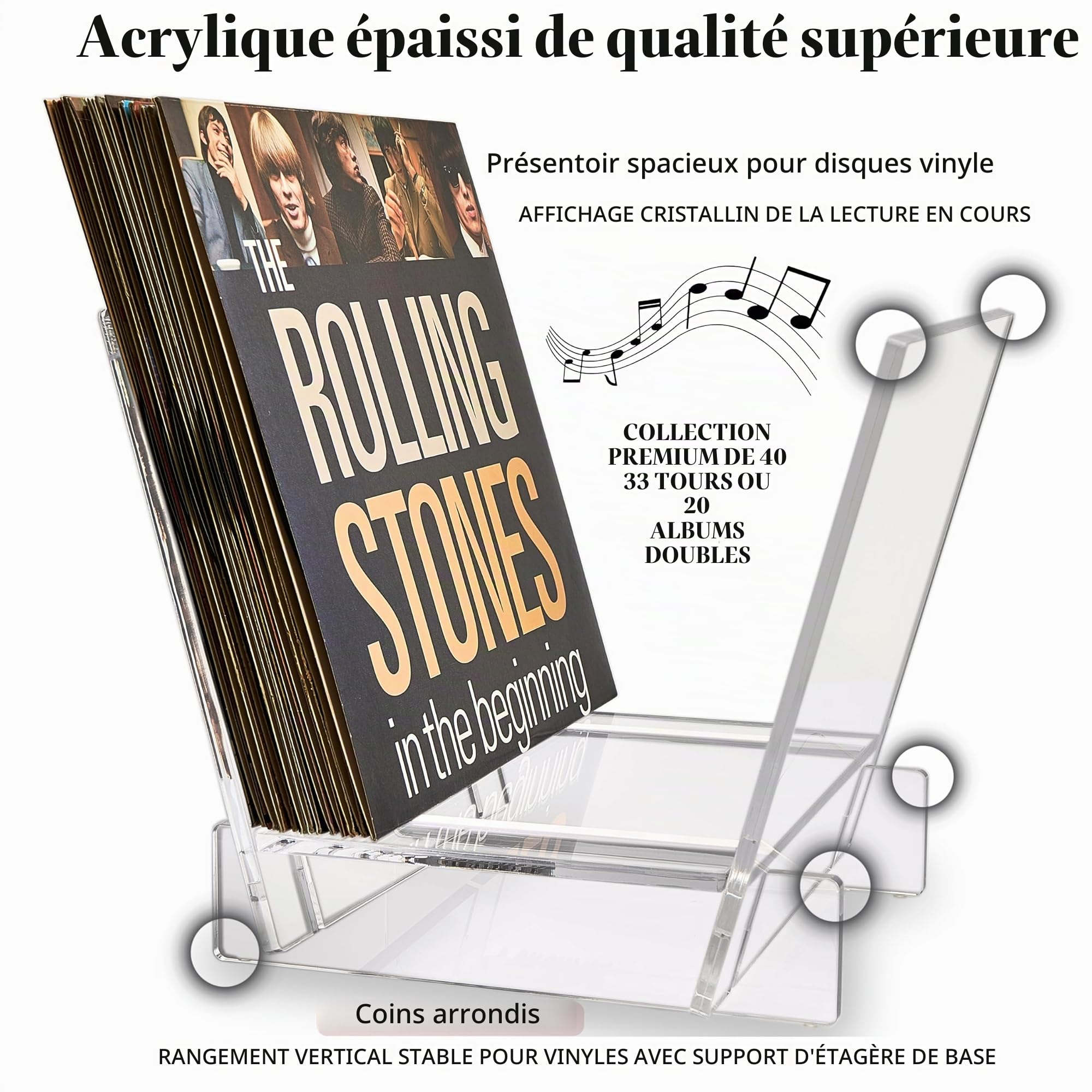 Honygebia Support de disques vinyles Acrylique Transparent – Rangement V Albums vinyles, Présentoir 40 LP Premium, Étagère Rangement Collection disques