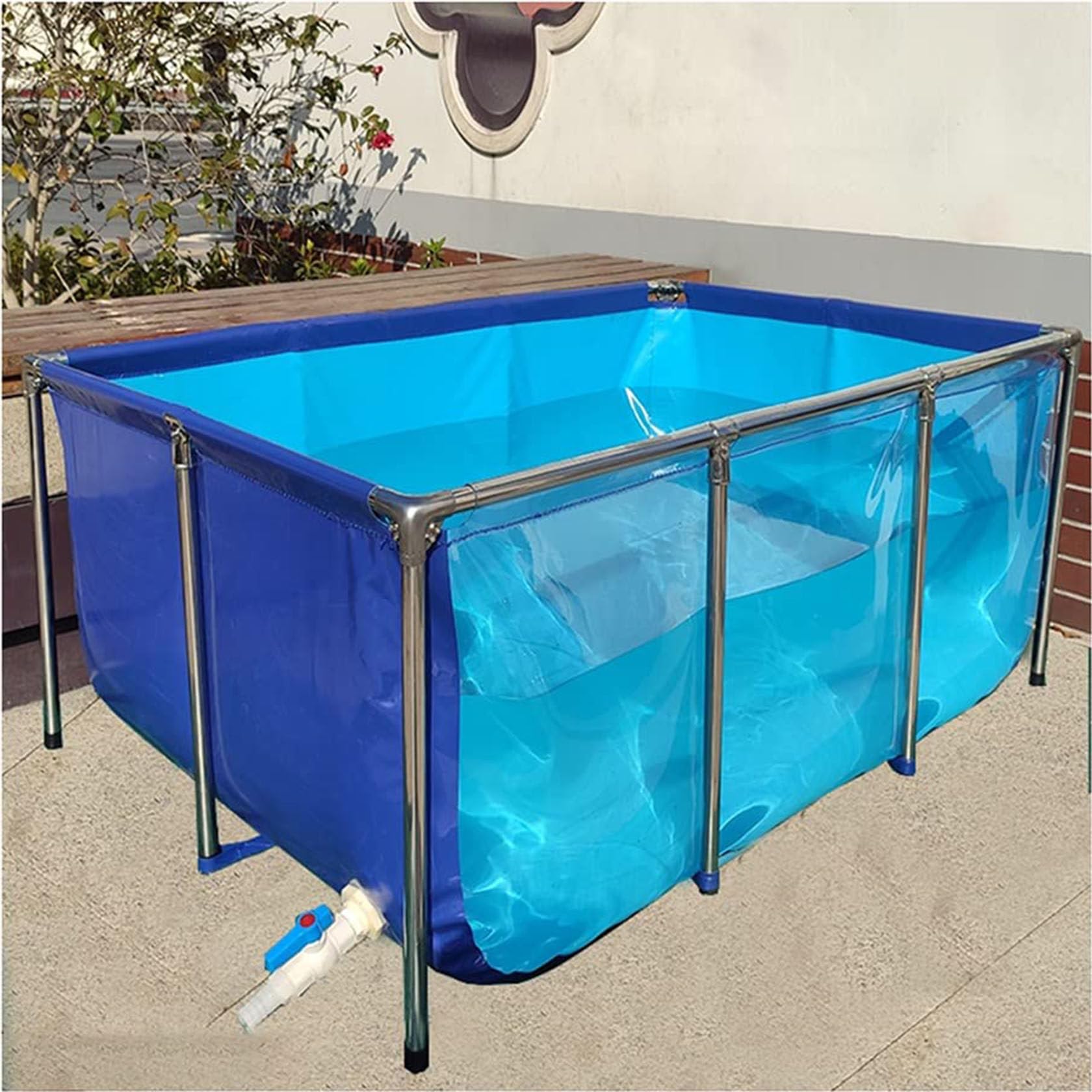Piscina in PVC con valvola di scarico, in acciaio, finestra per pesci e koi, giardino acquatico all'aperto, kit laghetto da cortile, facile da montare