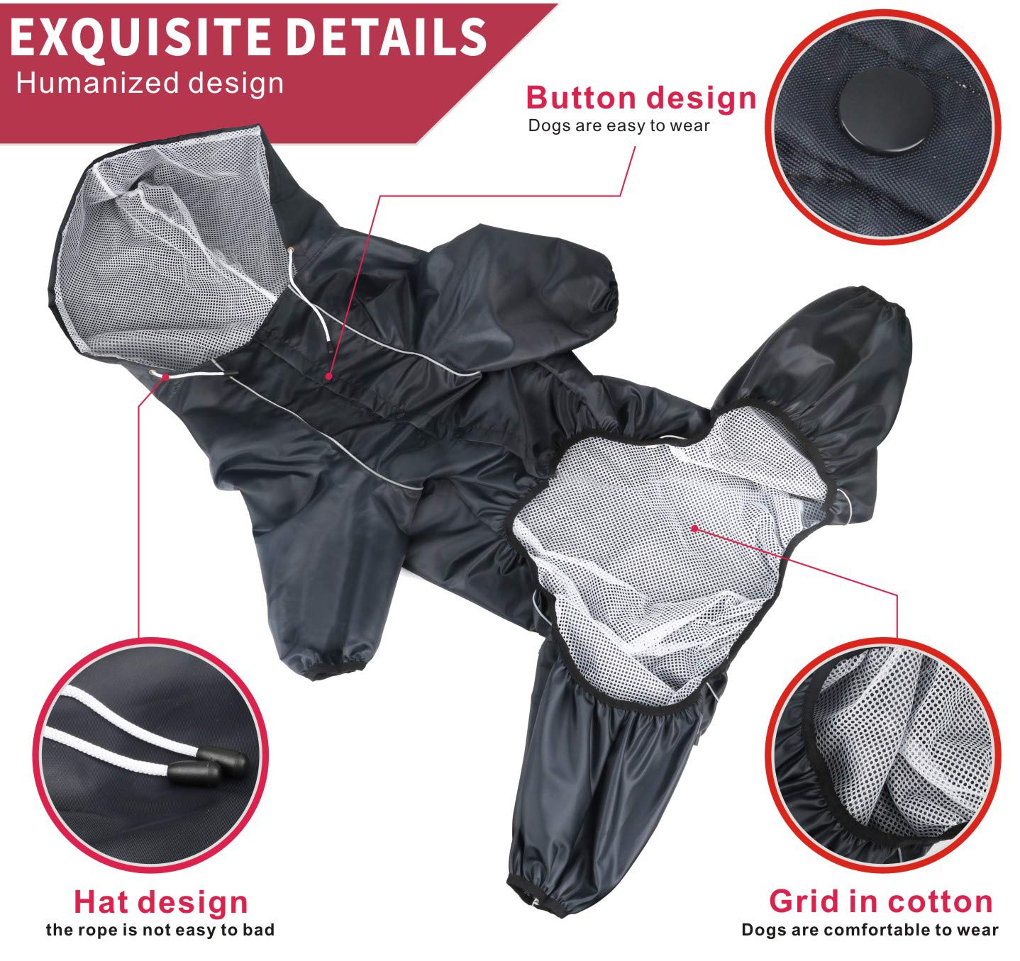 Idepet Imperméable pour Chien avec Capuche et Trou de col,Poncho de Pluie pour Chien Hoodies réfléchissants pour Chiens de Petite Taille et de Grande Taille